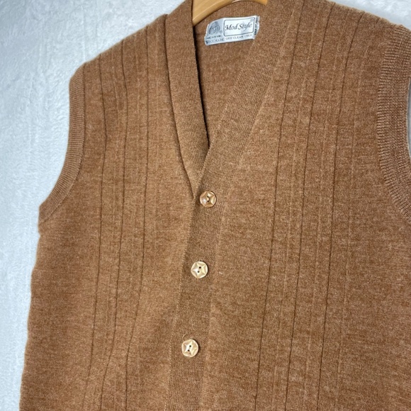 Woolmark Mens Vintage Mod Style Sweater Vest Camel GrandpaCore - Picture 8 of 8
